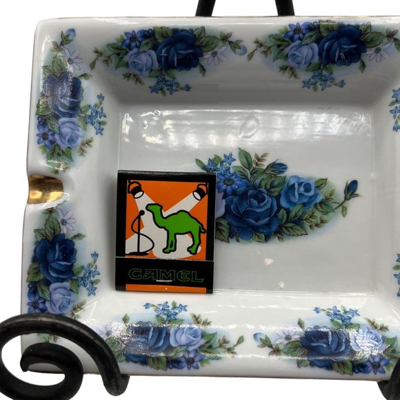 Unbranded Ashtray Blue Floral Transferware Gold Trim Porcelain Tray Vintage Matc - Picture 6 of 10